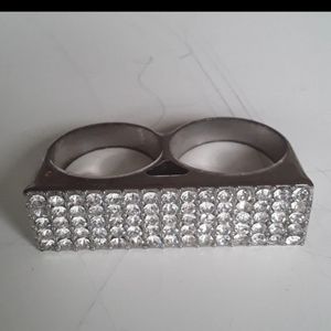 Rhinestone Two Finger Ring